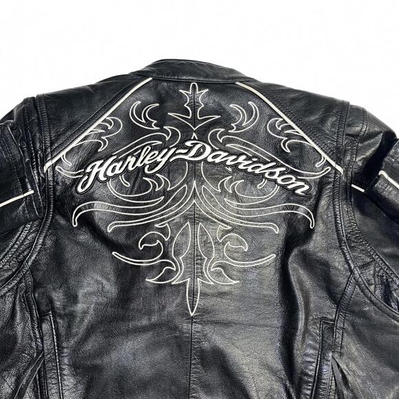Harley-Davidson Women's Small Leather Motorcycle Jacket with Embroidered Design - Picture 8 of 9